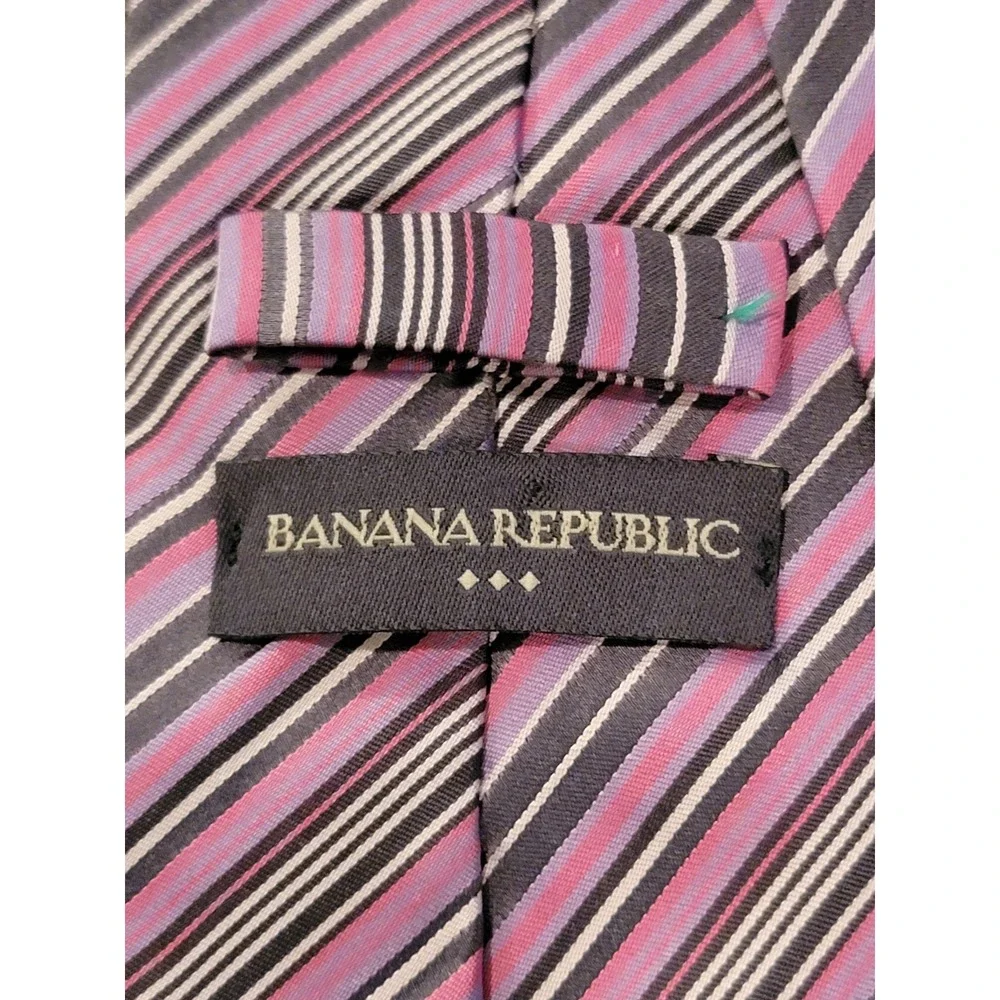 Banana Republic Mens Silk Striped Necktie Pink Purple Black Formal‎ Business